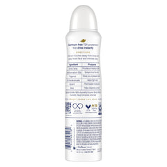 Dove aluminum-free bottle close-up highlighting cucumber and green tea scent.