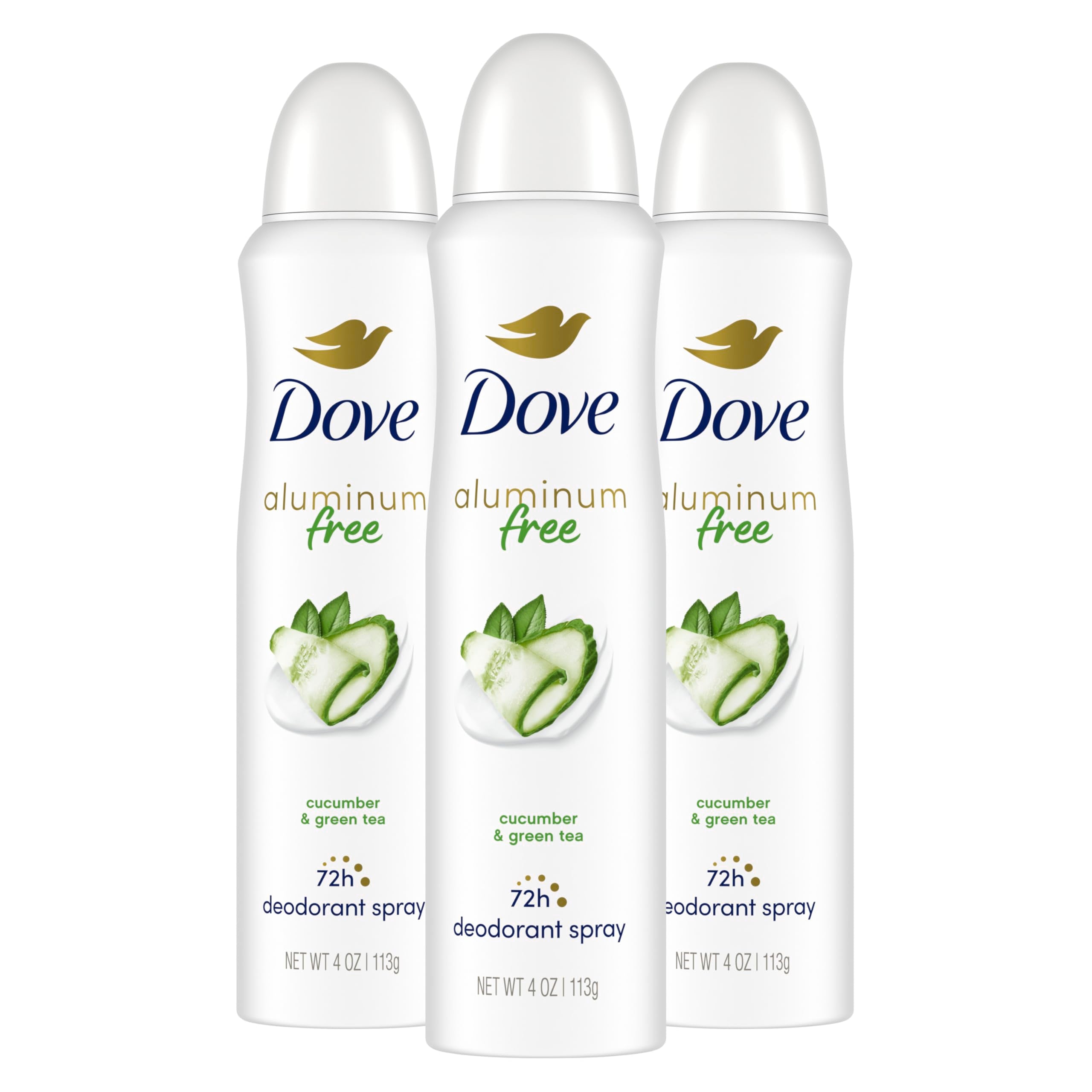 Dove packaging for cucumber and green tea deodorant spray with long-lasting freshness.