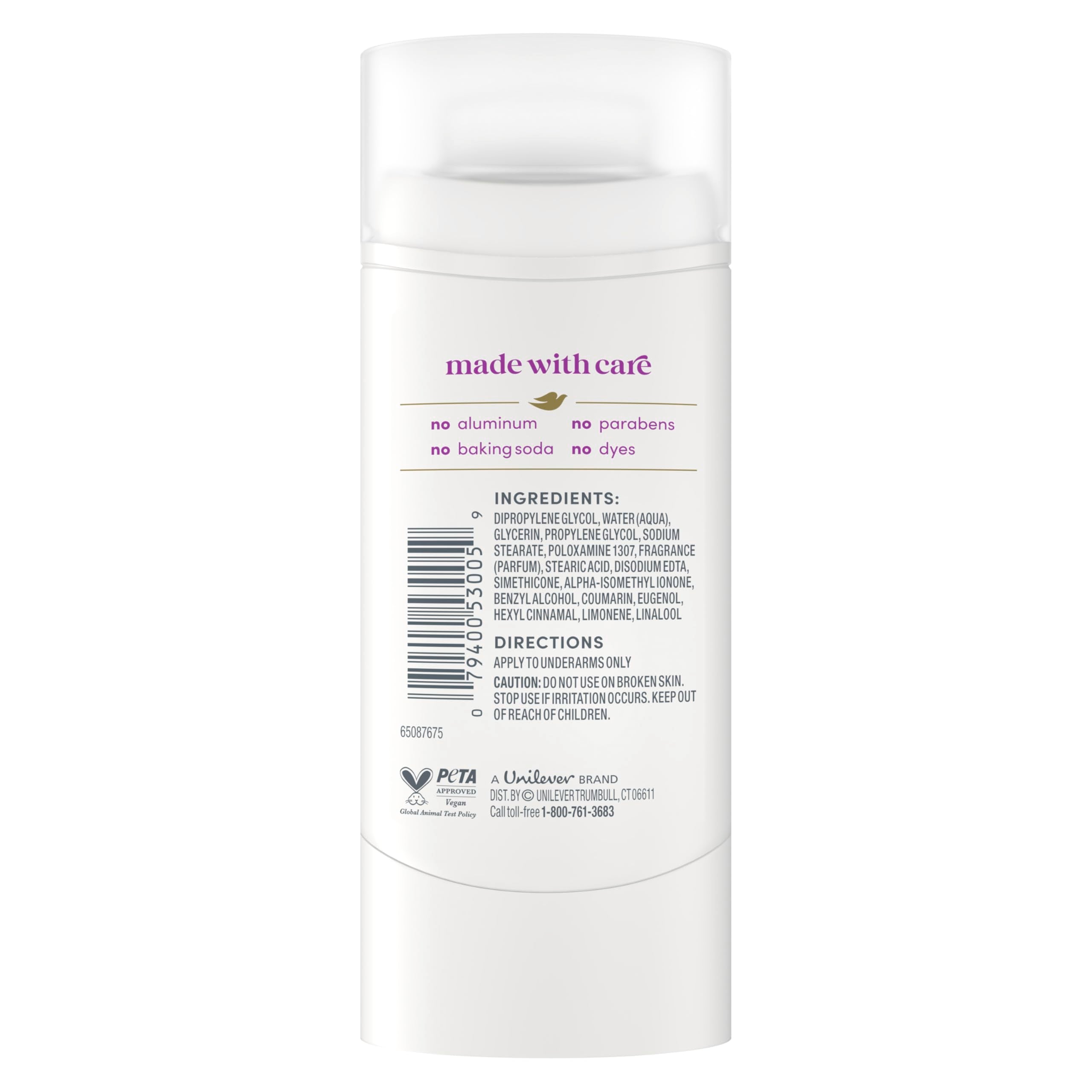 Dove aluminum-free formula keeps underarms comfortable and free from harsh metals