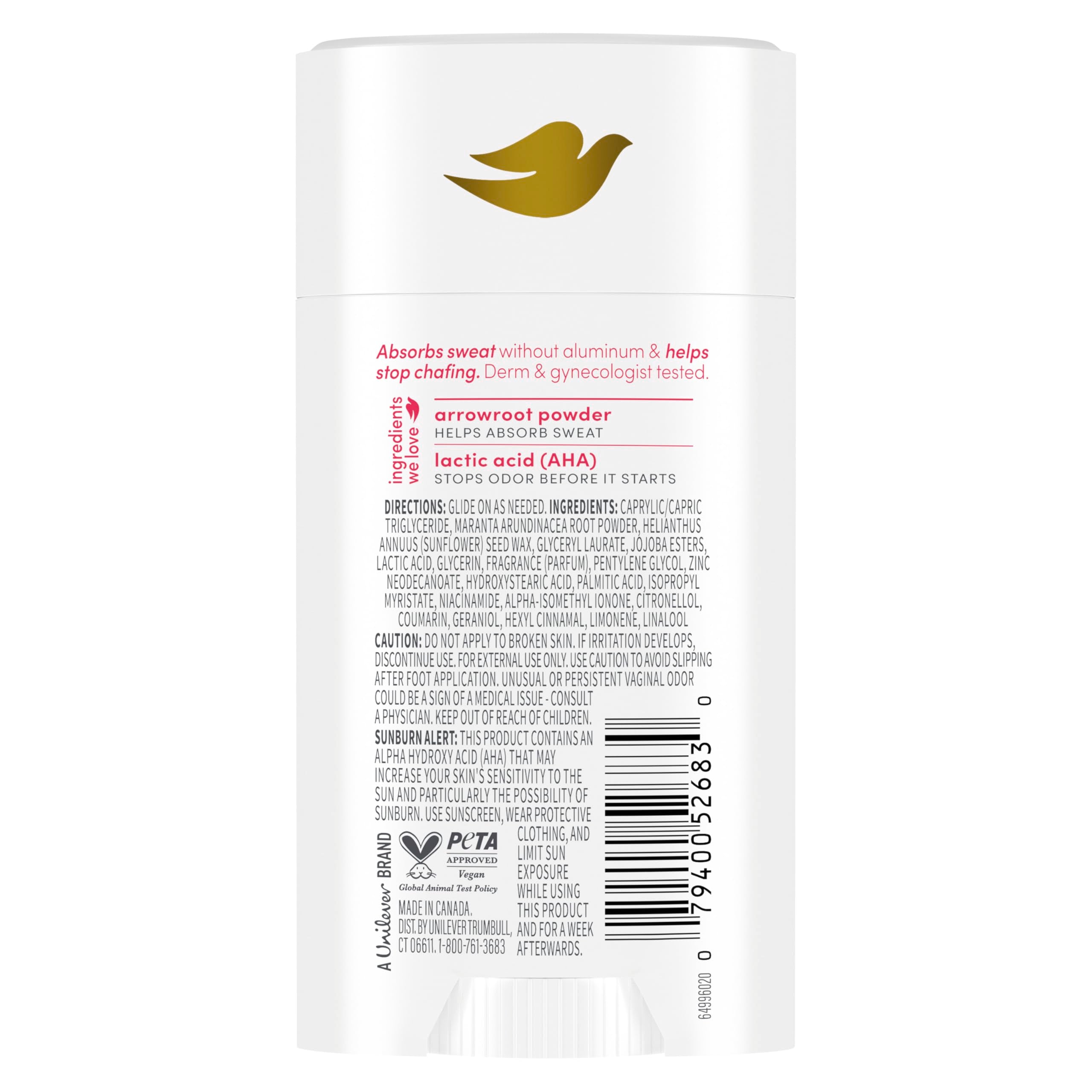 Close-up of applying Dove Berry Blush deodorant stick for quick refreshment.