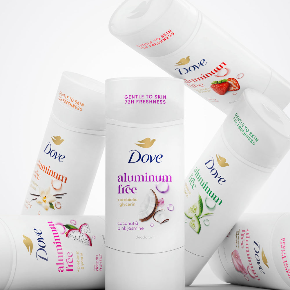 Dove deodorant stick being applied with a smooth swipe.