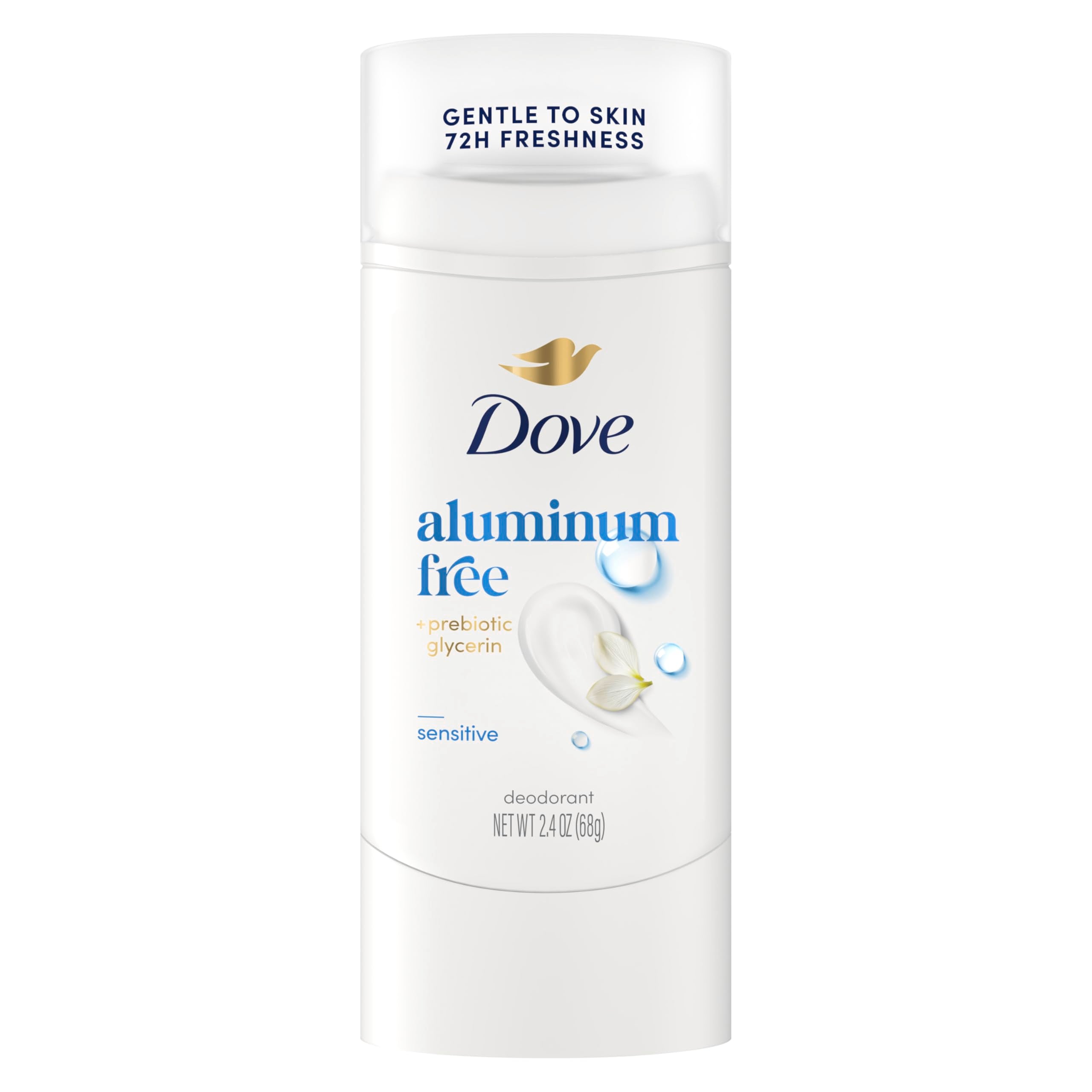 Dove Deodorant Stick Sensitive front label highlights aluminum-free formula for daily use
