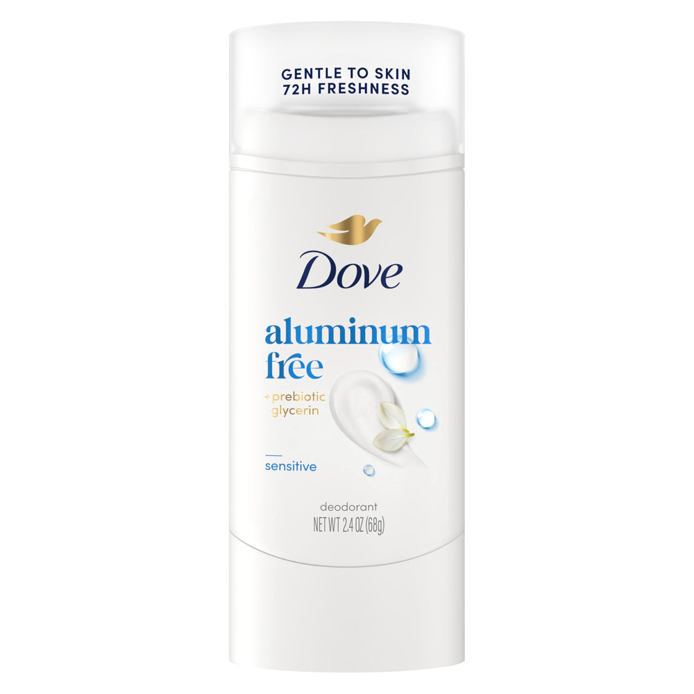 Dove Deodorant Stick Sensitive front label highlights aluminum-free formula for daily use