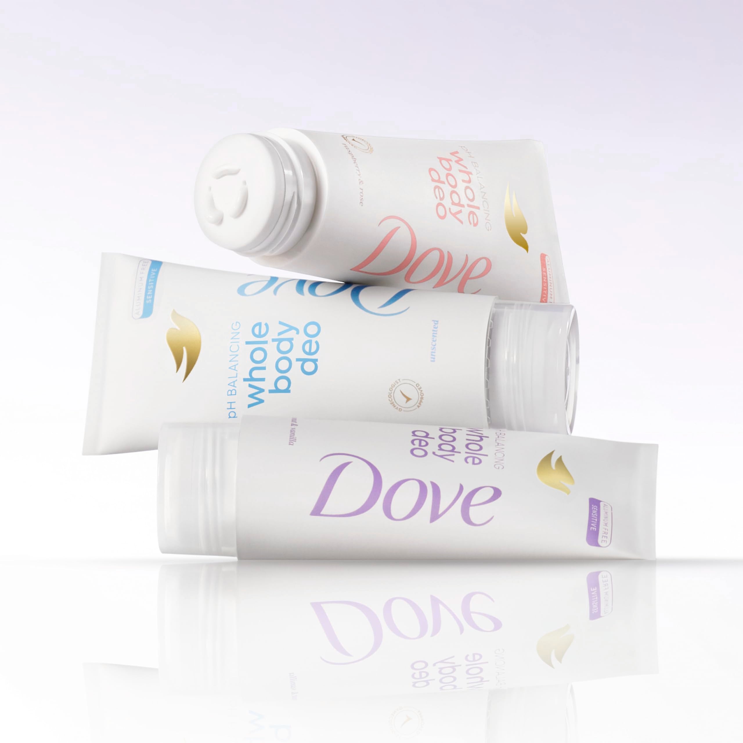 Dove dermatologist and gynecologist-approved label reinforces sensitive-skin suitability.