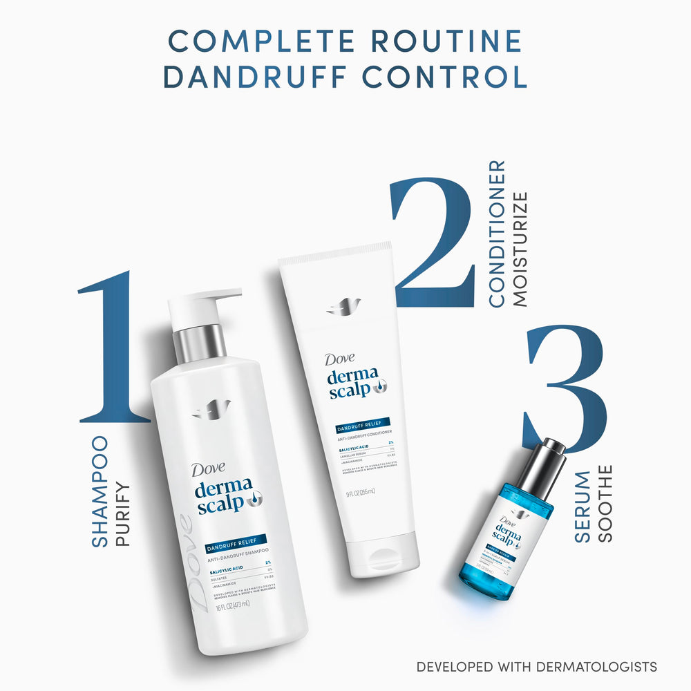 Dove Derma Scalp Dandruff Relief shake-before-use cue encourages proper preparation