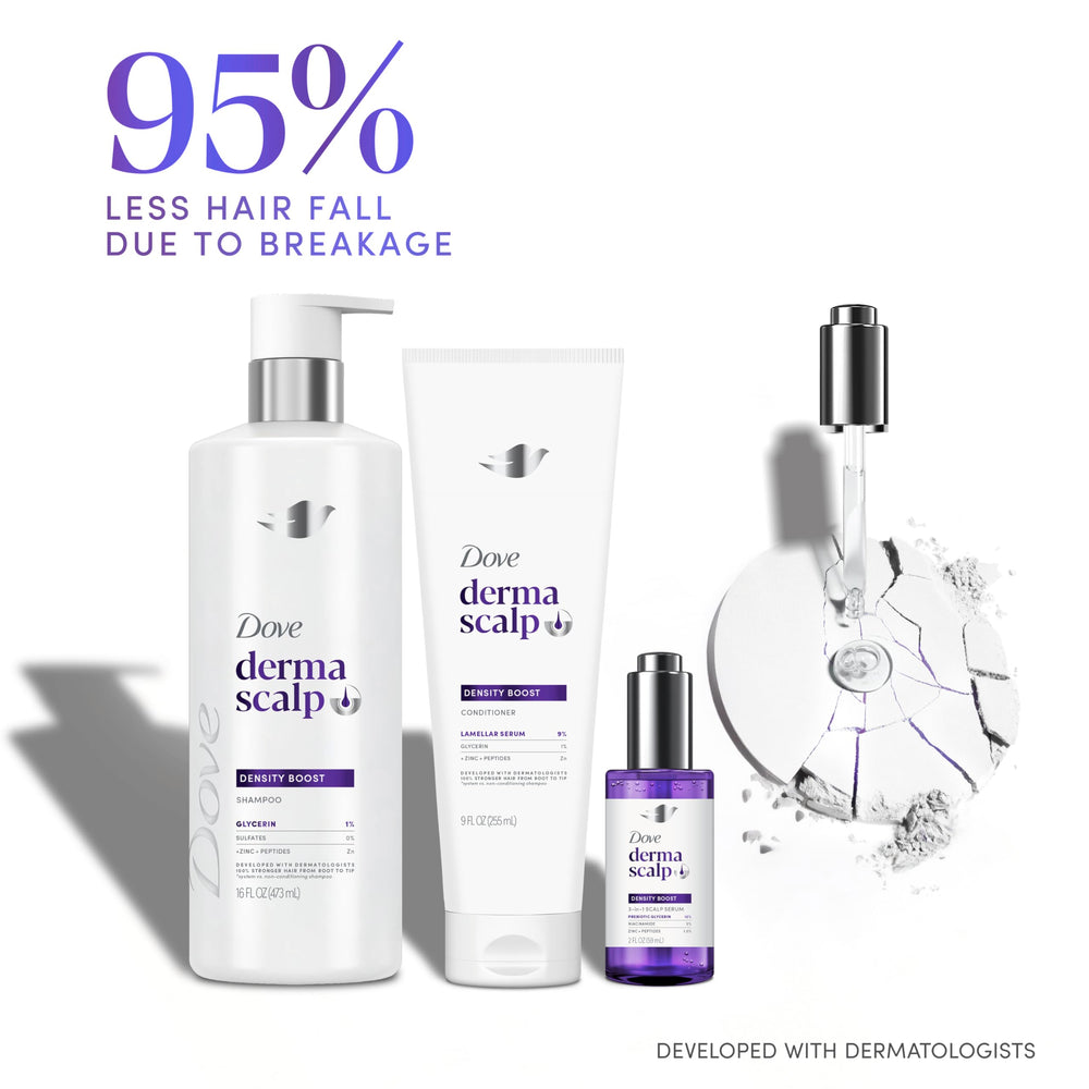 Dove Derma Scalp Density Boost ingredients list featuring glycerin, zinc, and peptides