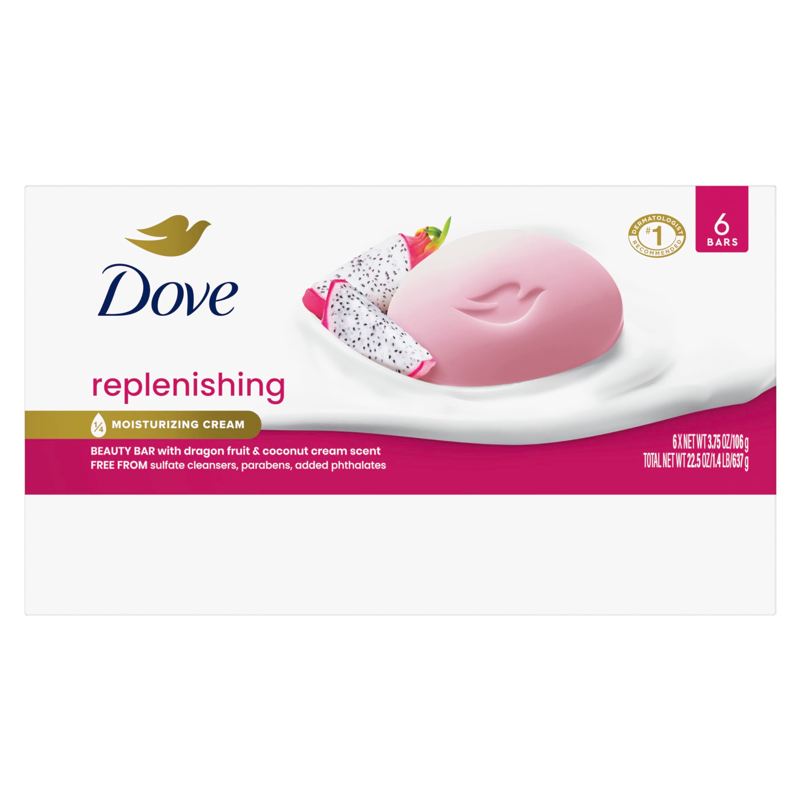 Dove Dragon Fruit Beauty Bar moisturizing cream softens and nourishes skin