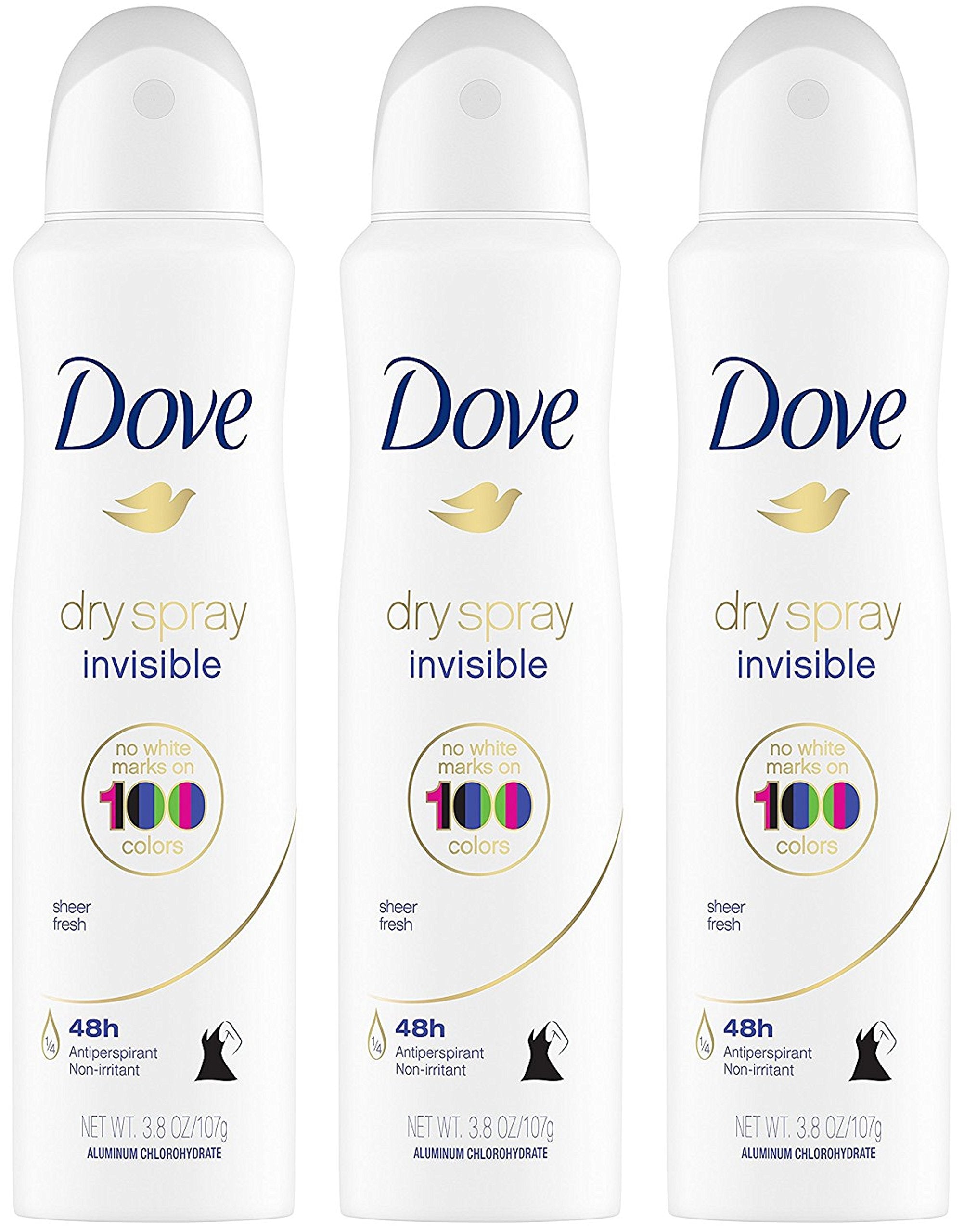 Dove Dry Spray Invisible Sheer Fresh front can showing all-day freshness without residue.
