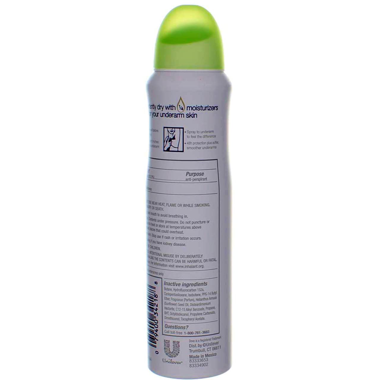 Dove cap close-up emphasizes hygienic, mess-free seal