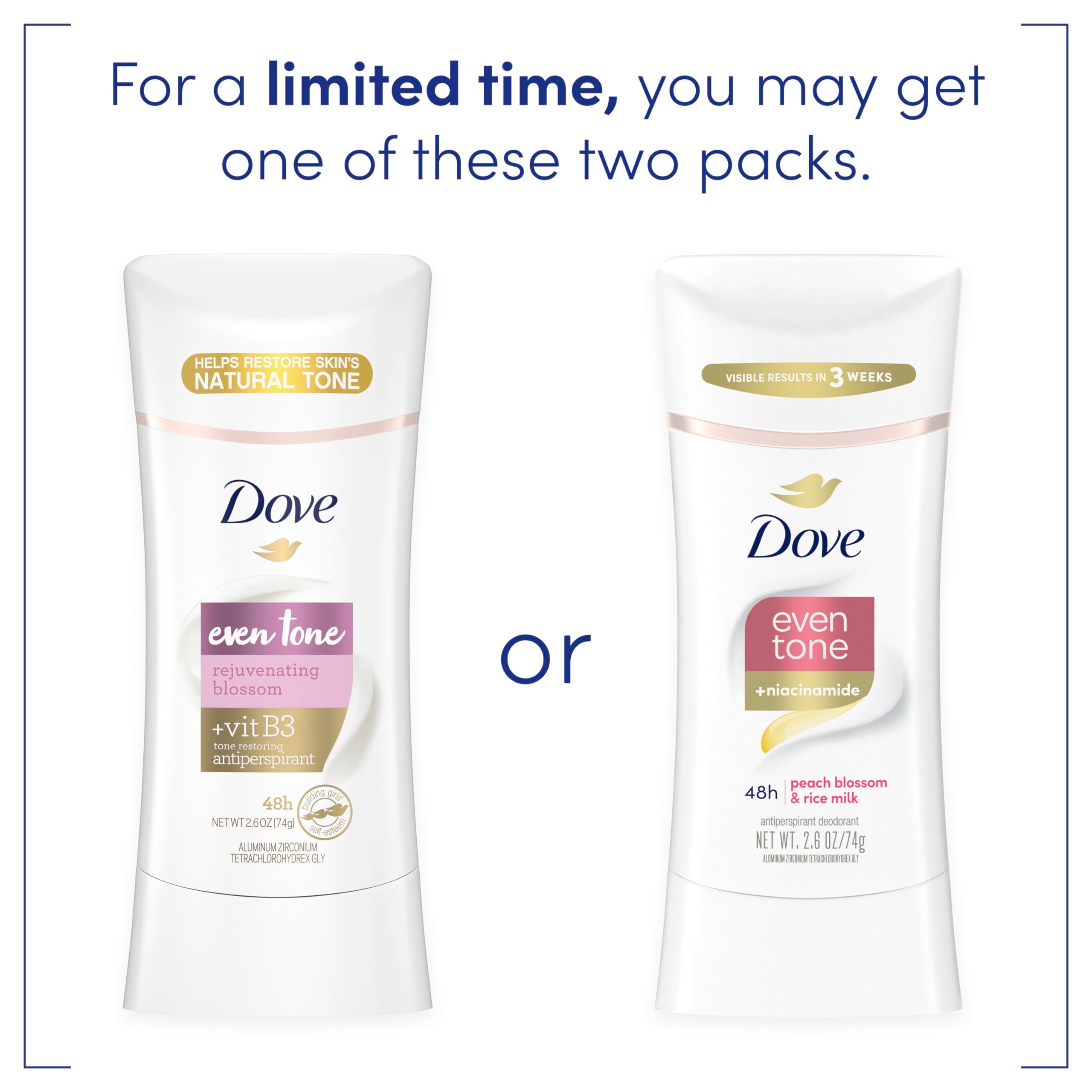 2.6 oz Dove Even Tone Peach Blossom Stick in a 3-count pack