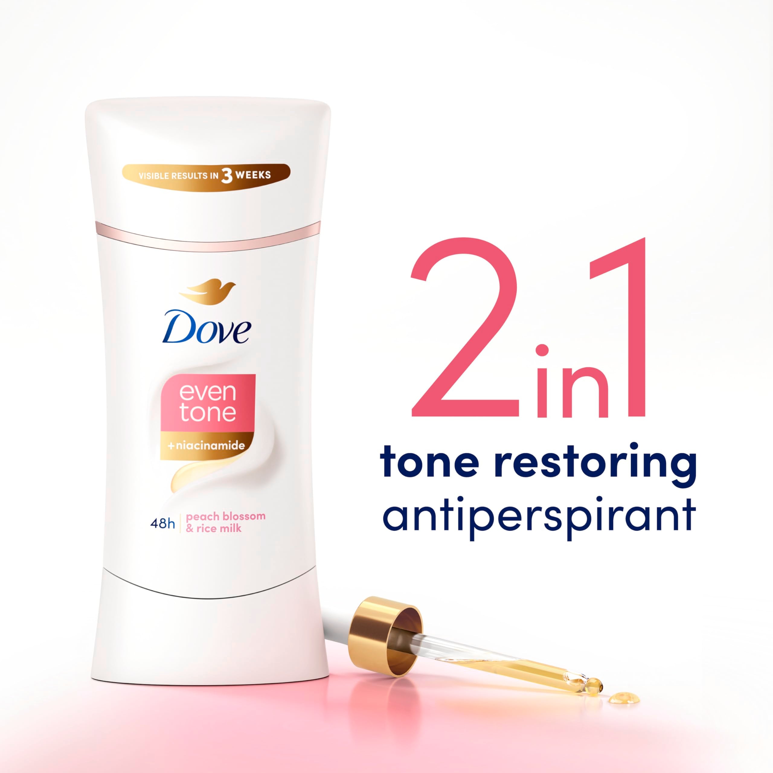Twist-up applicator ready to release Dove Even Tone Peach Blossom Stick