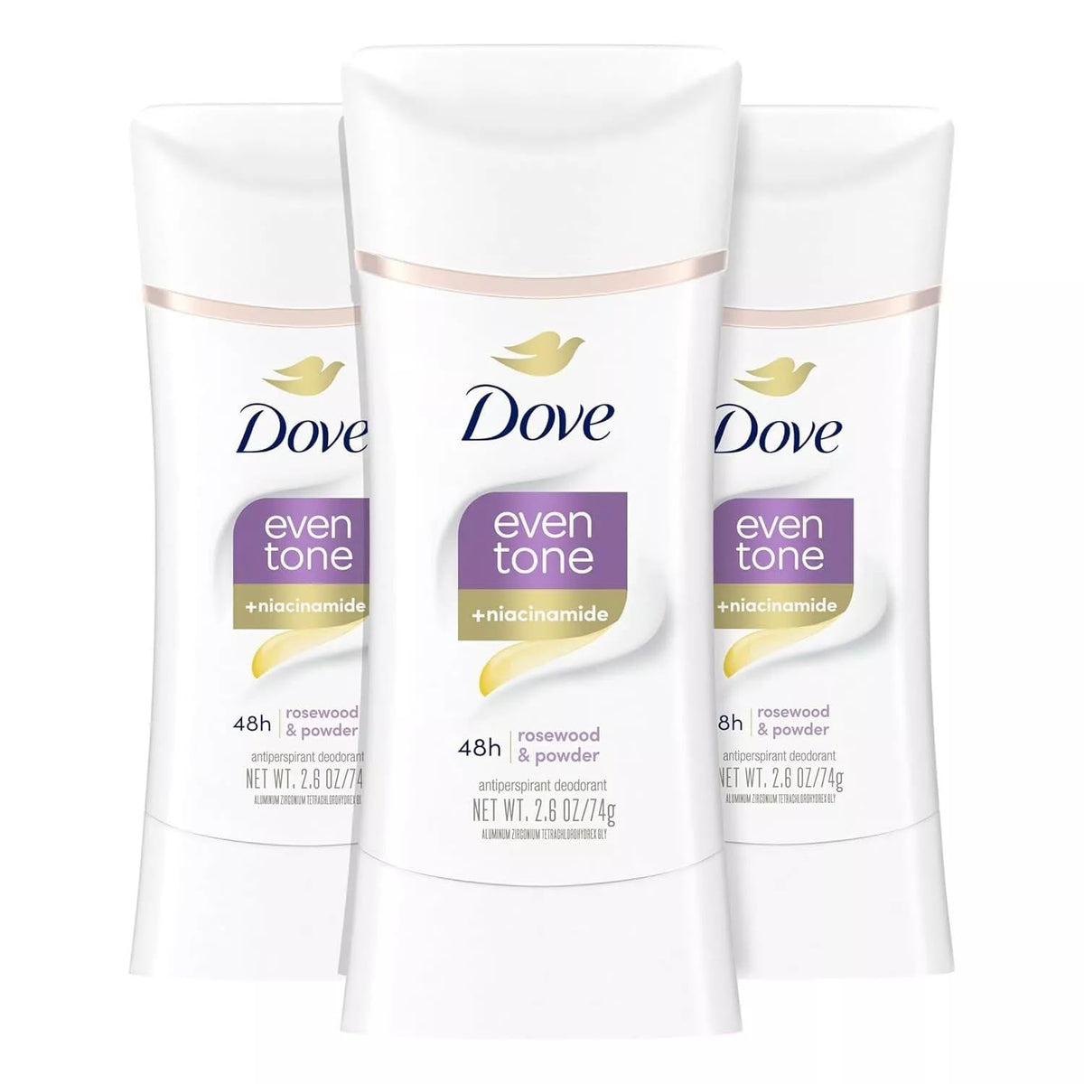 Dove Even Tone rosewood-powder antiperspirant stick provides fresh underarm protection