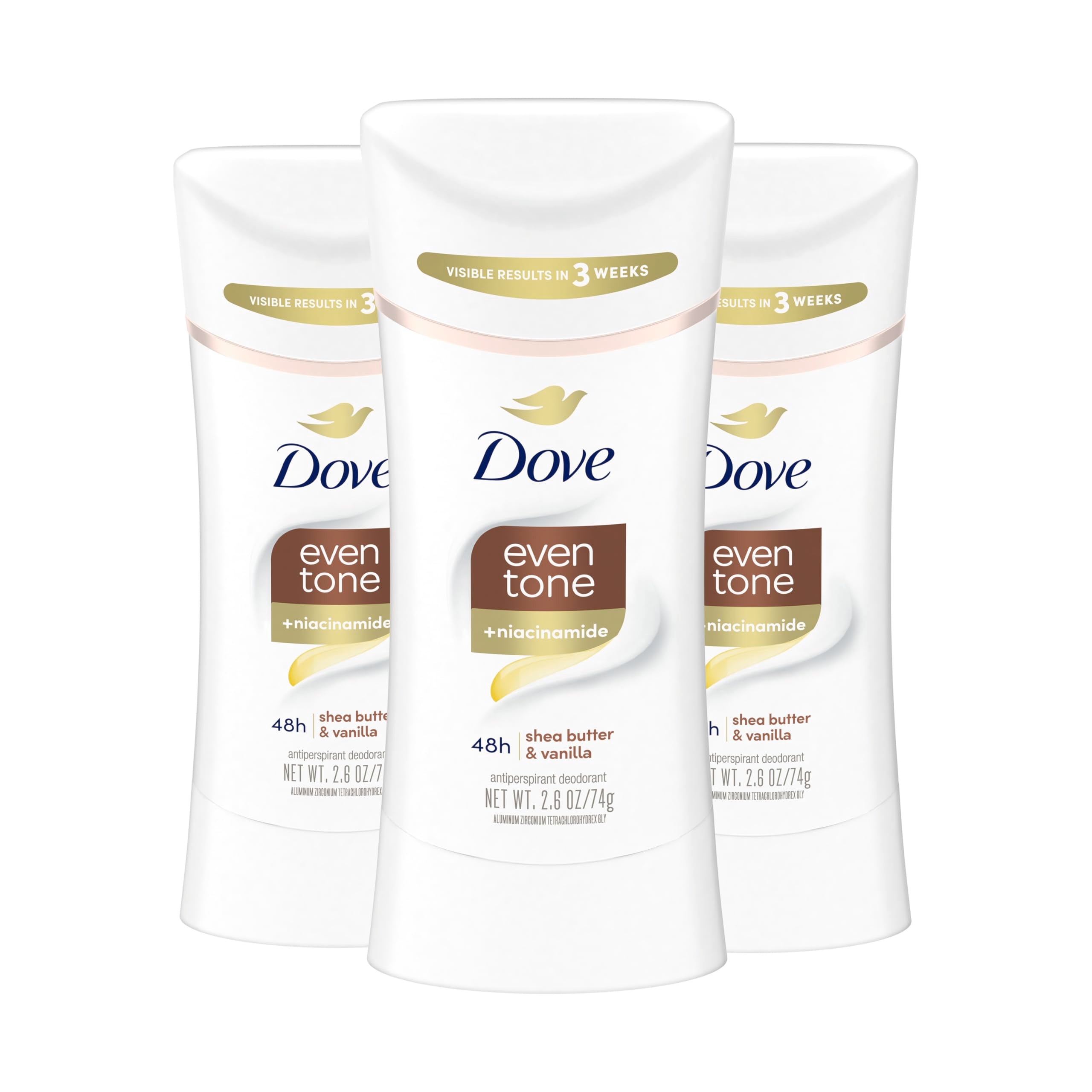 Dove Even Tone Shea Butter & Vanilla stick glides smoothly for long-lasting protection.
