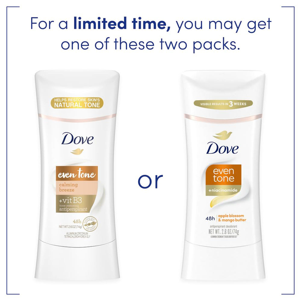 Dove Even Tone provides 48-hour odor and sweat protection.