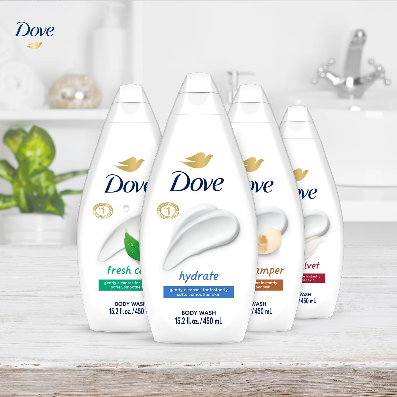 Dove Fresh Care bottle with pump for refreshing clean and balanced skin