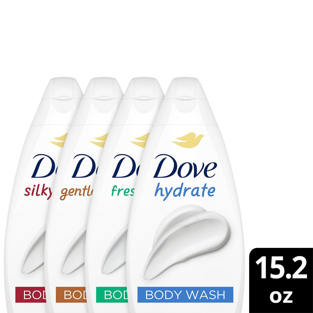Dove Gentle Pamper bottle pouring with soothing daily cleanse