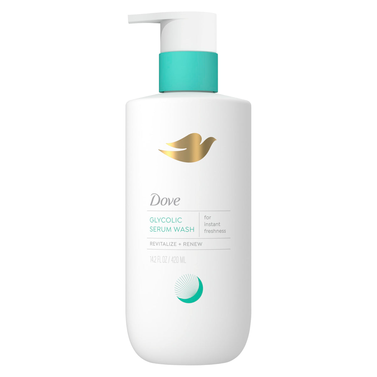 Dove Glycolic Serum Body Wash bottle front, smooth skin promise