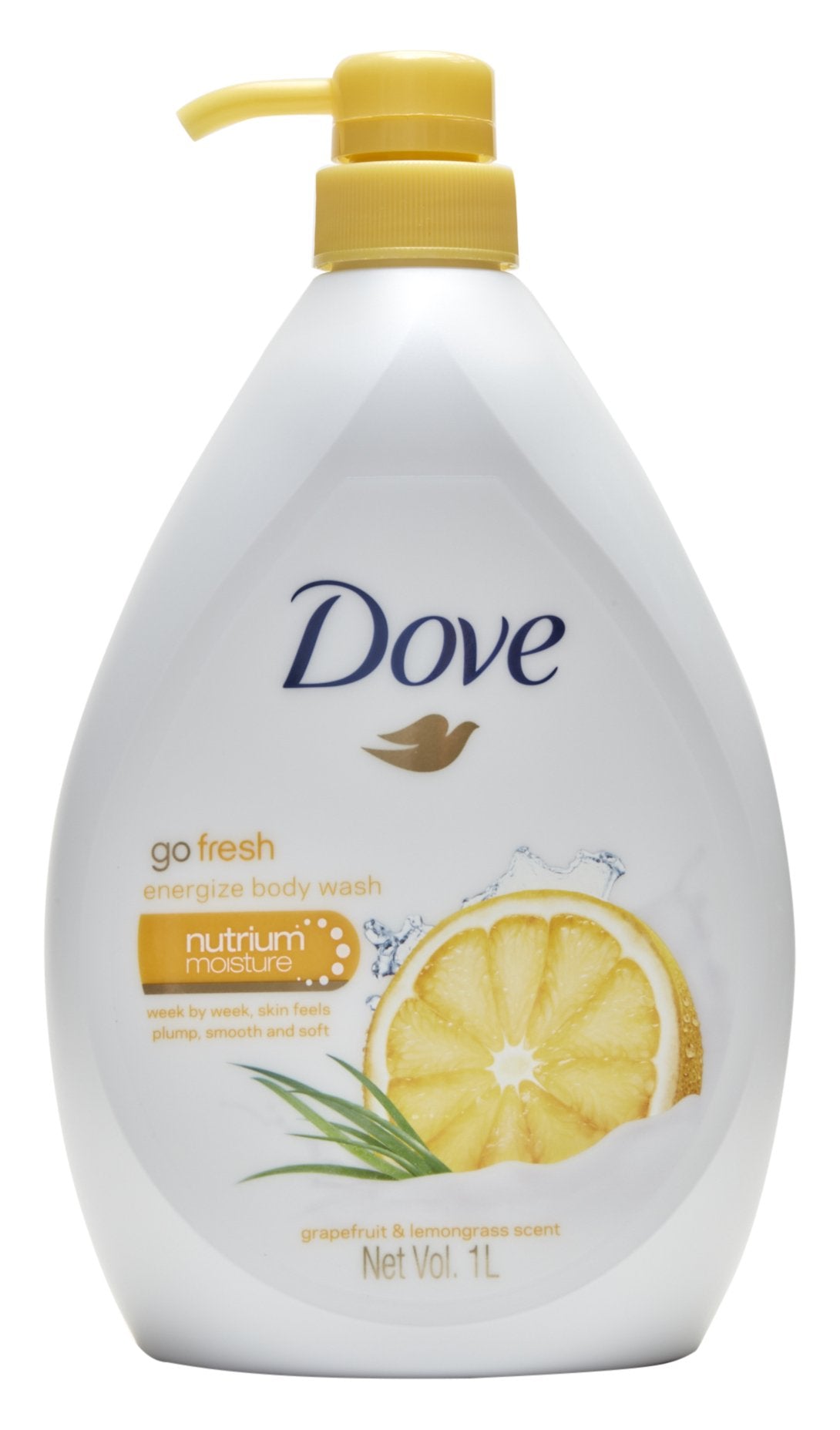 Dove Go Fresh Energize bottle highlighting refreshing formula for moisturized skin