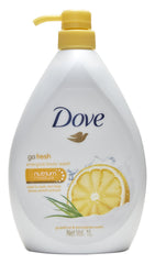 Dove Go Fresh Energize bottle highlighting refreshing formula for moisturized skin