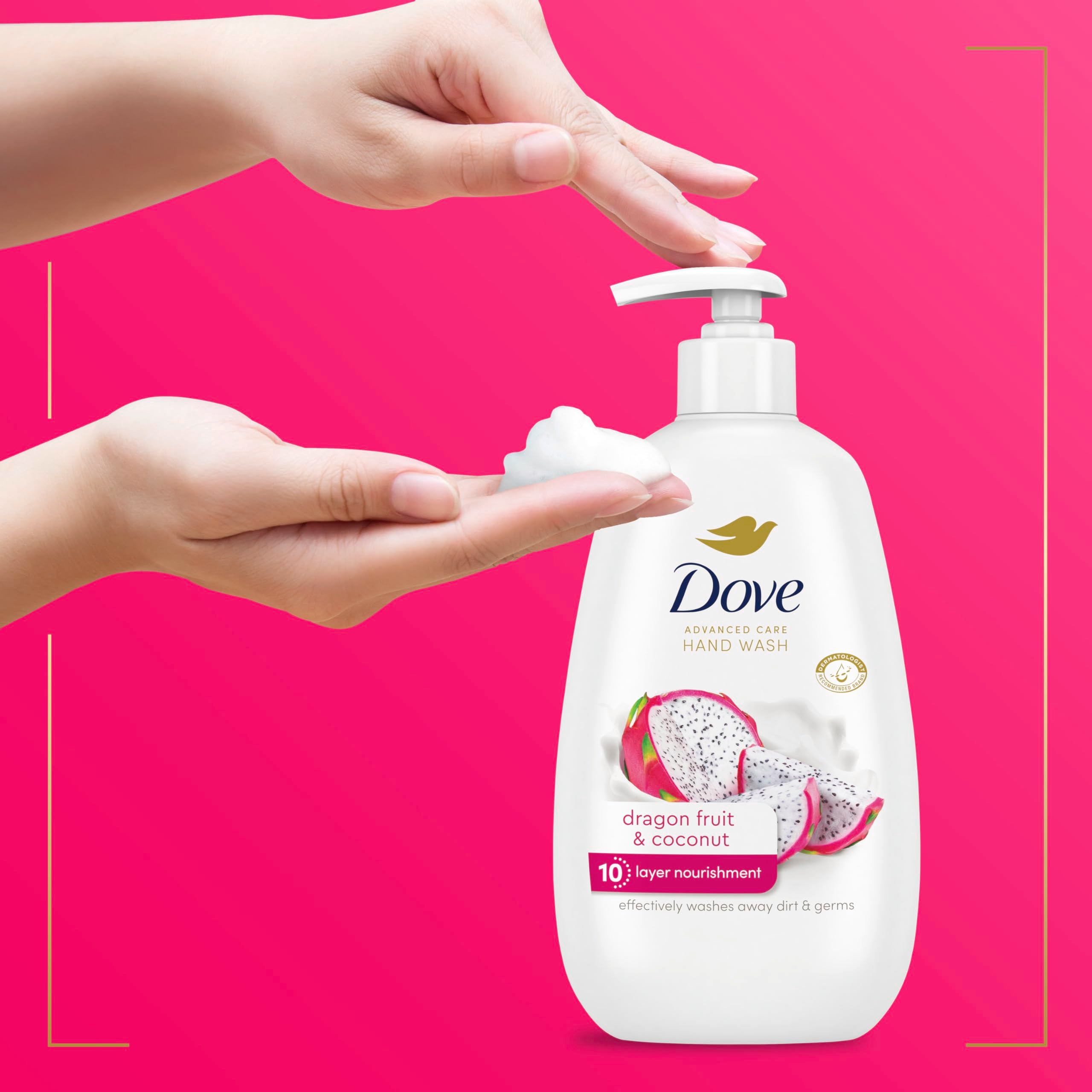 Dove hand wash eco packaging made from recycled plastic.