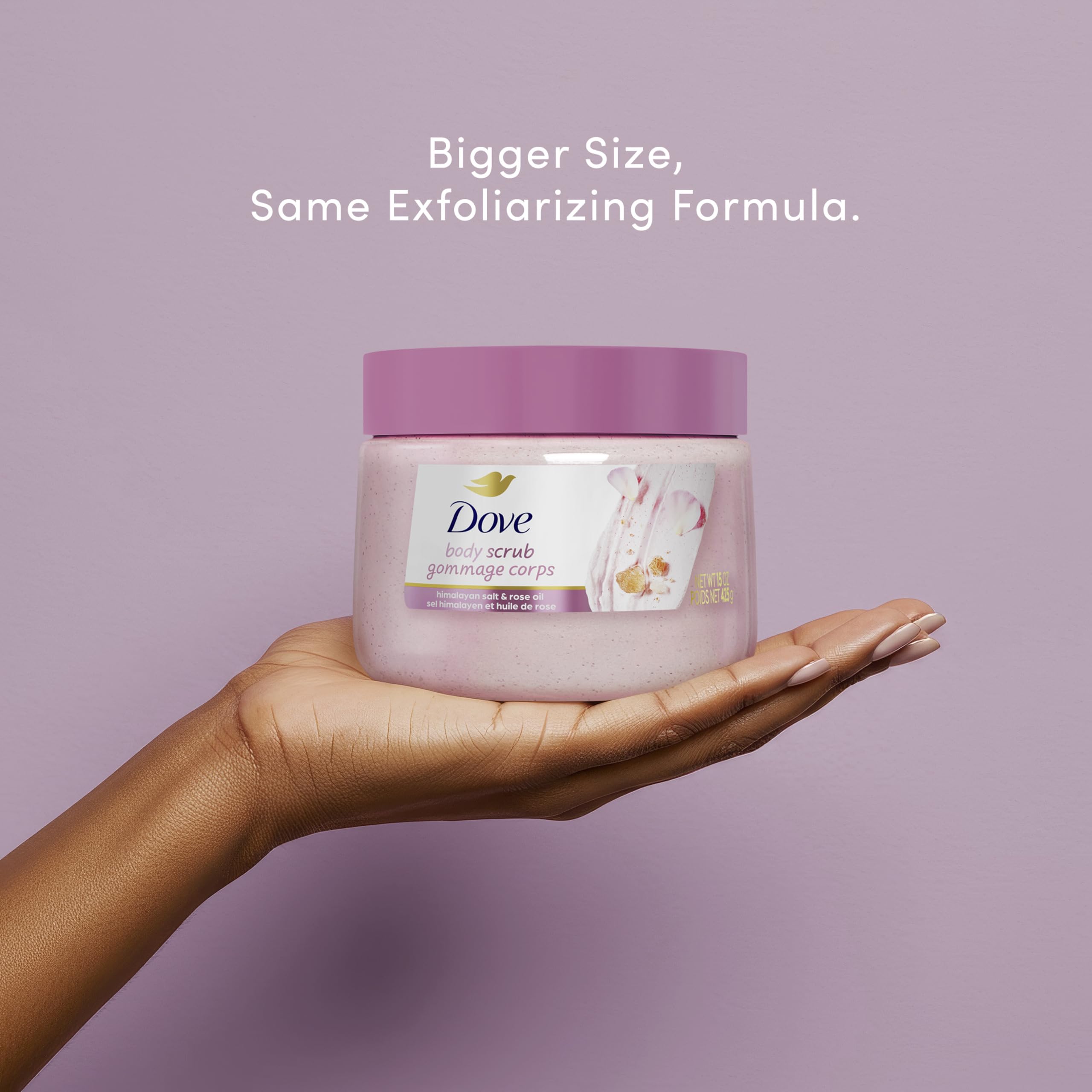 Dove scrub hands massage demonstrates circular application for smoother, softer skin.