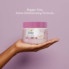 Dove scrub hands massage demonstrates circular application for smoother, softer skin.
