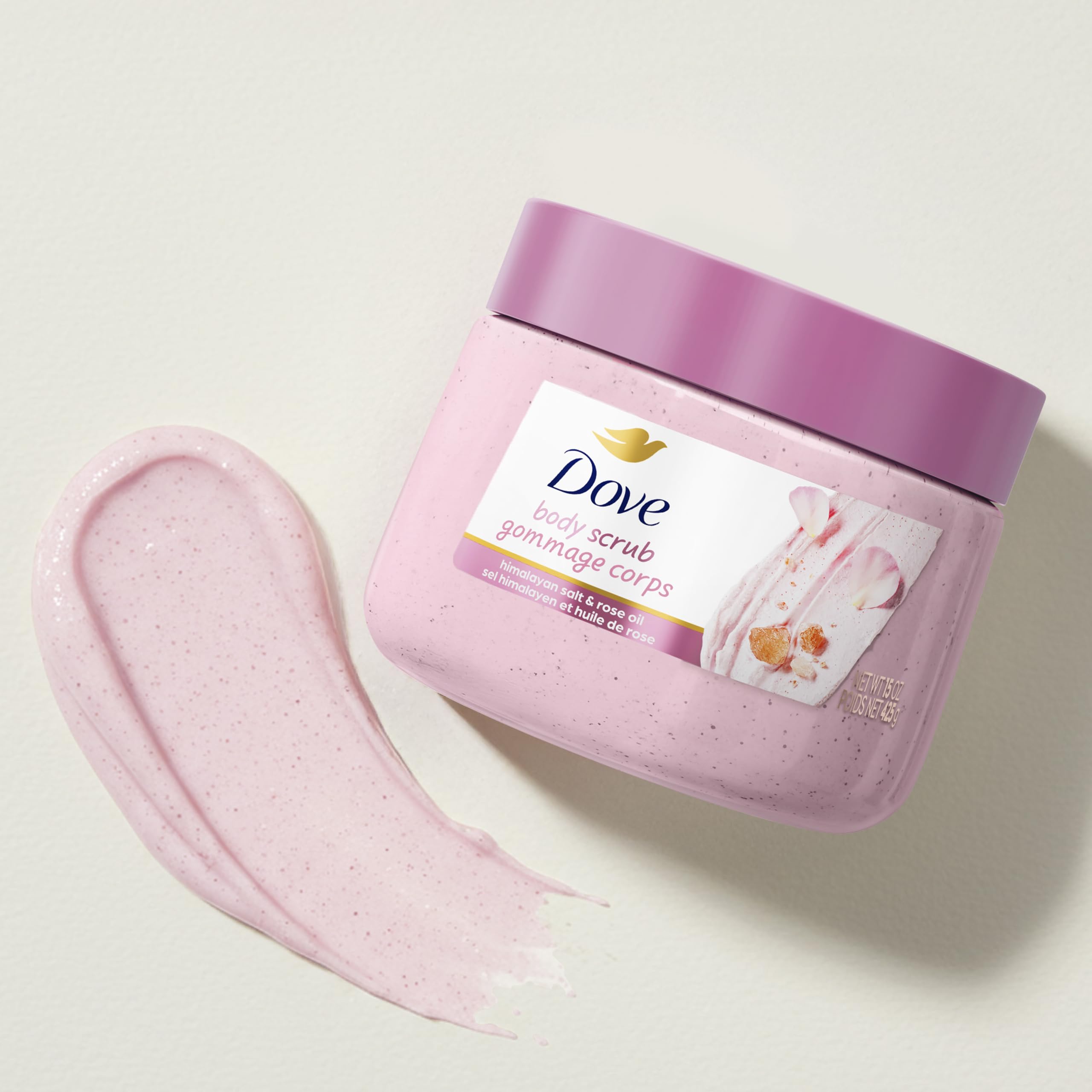 Dove scrub on leg shows even coverage for lasting smoothness.