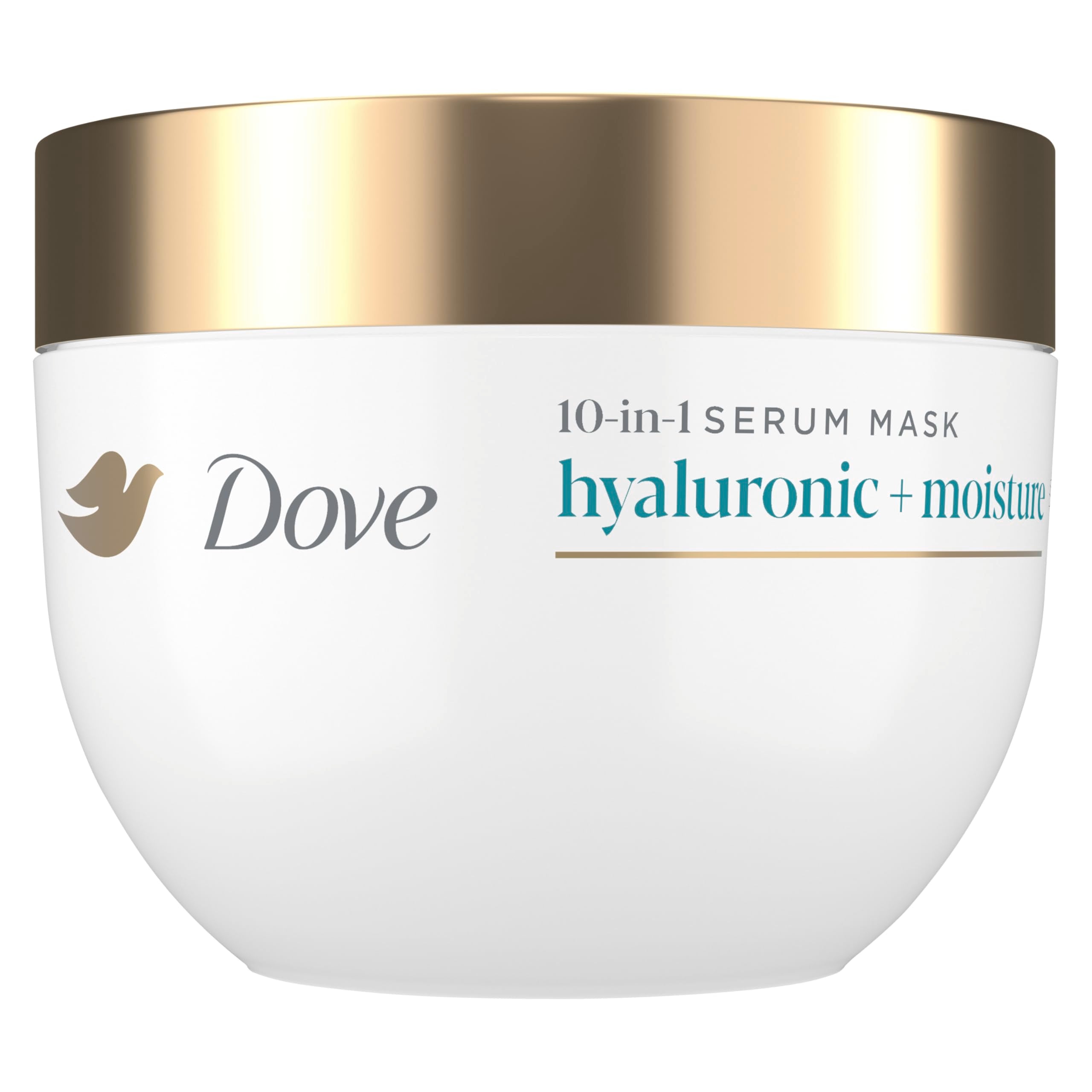 Dove Hyaluronic Moisture Mask bottle shows deep hydration for dry hair.