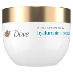 Dove Hyaluronic Moisture Mask bottle shows deep hydration for dry hair.