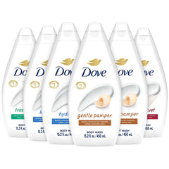 Dove Hydrate body wash bottle pouring for deep moisture on skin
