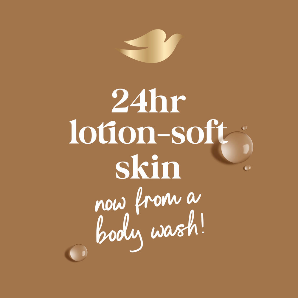 Dove Indulge shower foam application shows rich lather on skin