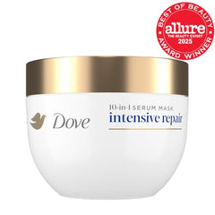 Dove Intensive Repair jar closeup highlights rich conditioning for damaged hair.