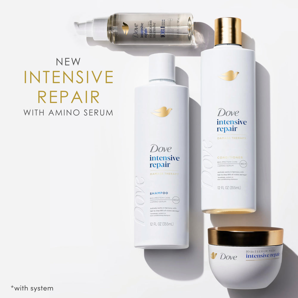 Dove Intensive Repair shiny hair after use demonstrates 48H gloss