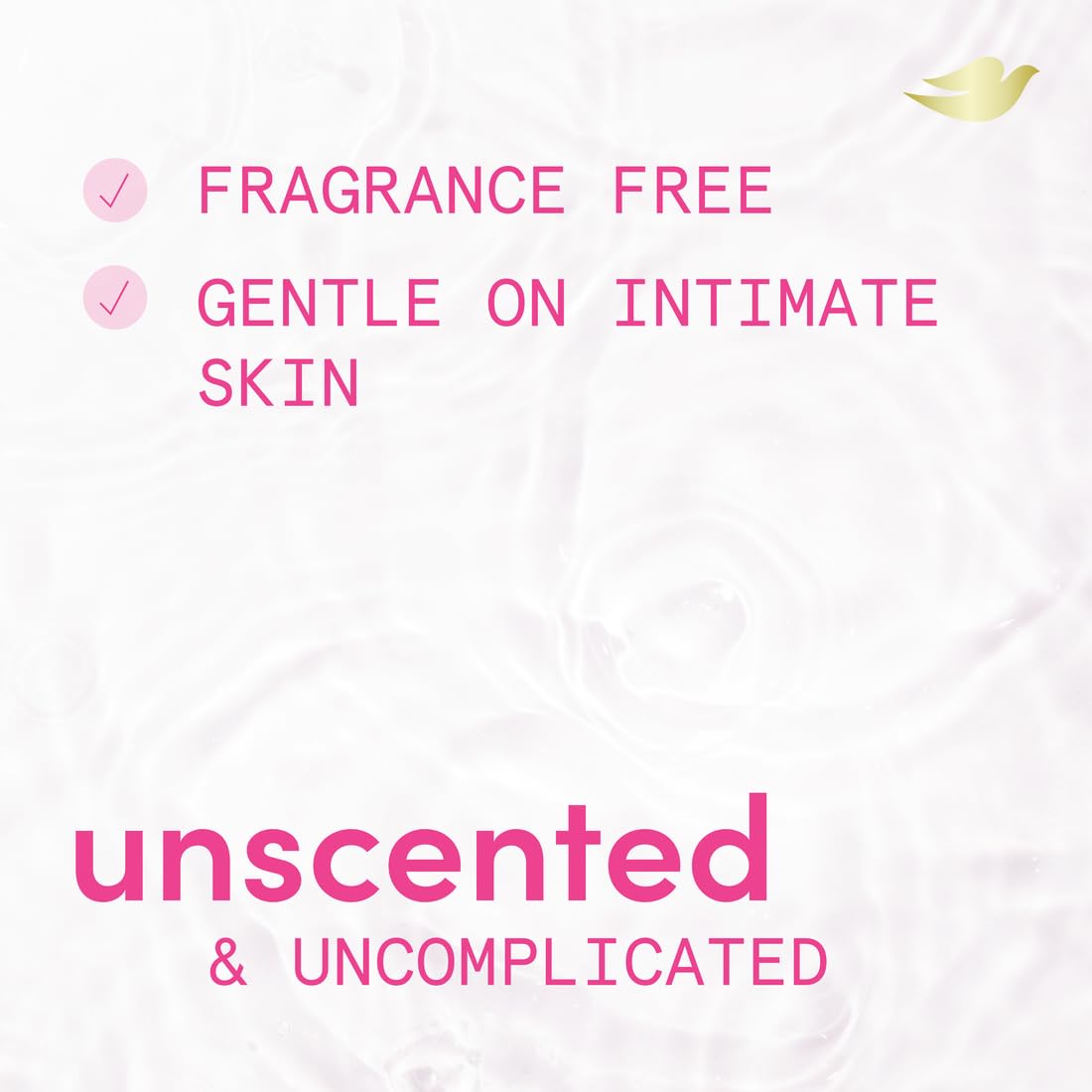 Dove Intimate Wash hyaluronic serum swirl highlights hydrating nourishment.