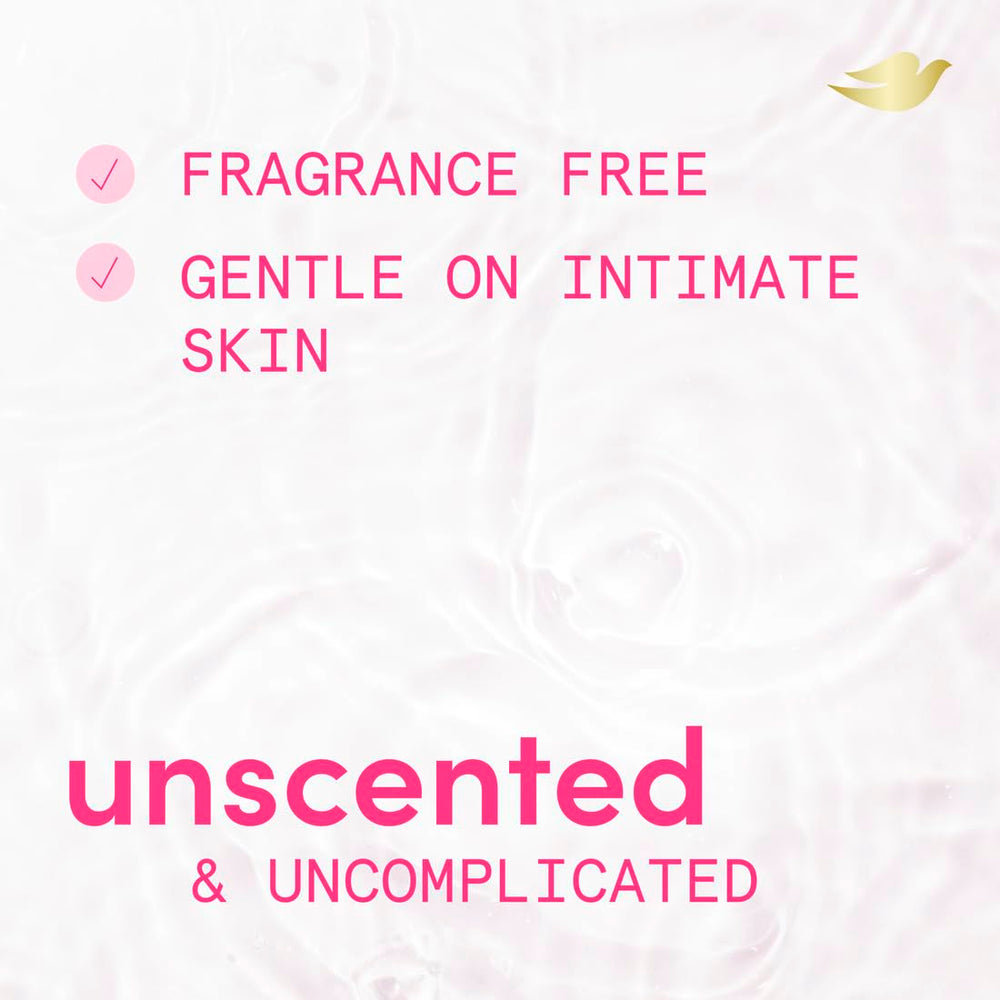 Dove Intimate Wash hyaluronic serum swirl highlights hydrating nourishment.