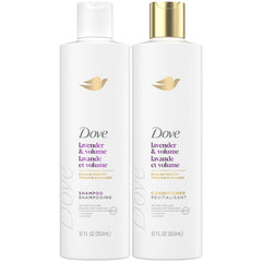 Dove Lavender & Volume Shampoo bottle shows lift for fine hair.