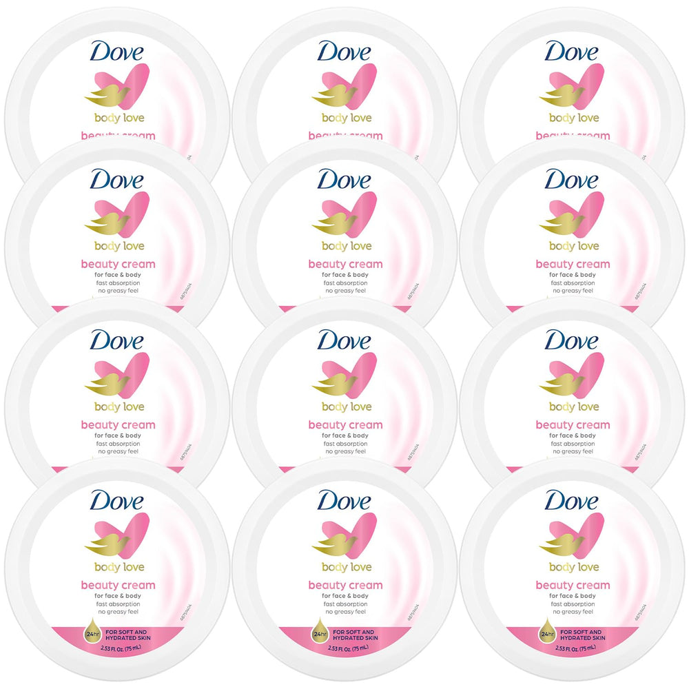 Dove Beauty Lotion jar shows light texture and fast absorption for smooth skin.