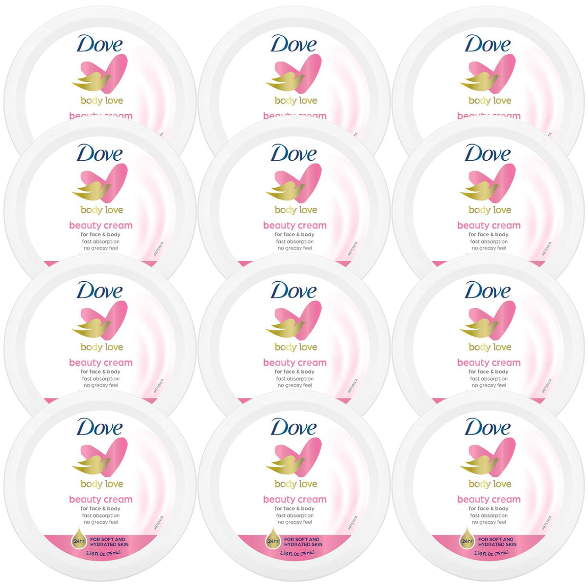 Dove Beauty Lotion jar shows light texture and fast absorption for smooth skin.