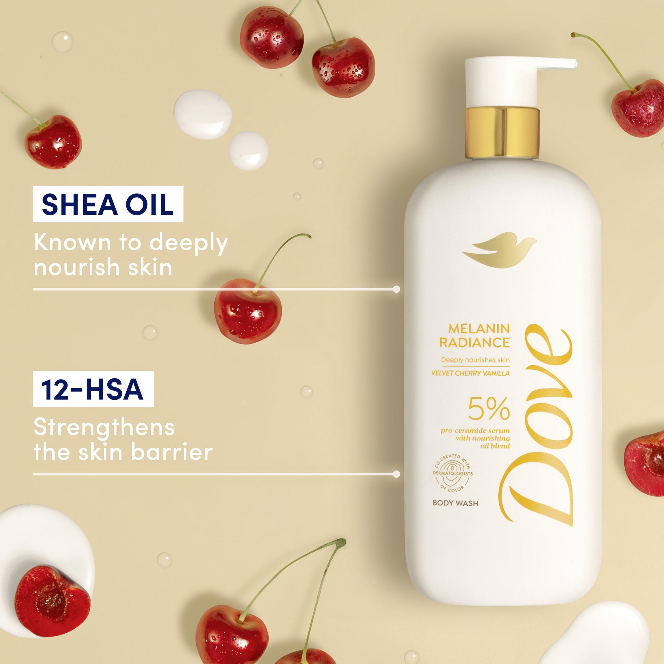 Dove Melanin Radiance scent notes emphasize black cherry and almond butter aroma