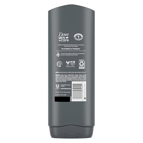 DOVE MEN + CARE 24hr micromoisture bottle pouring highlights continuous nourishment.