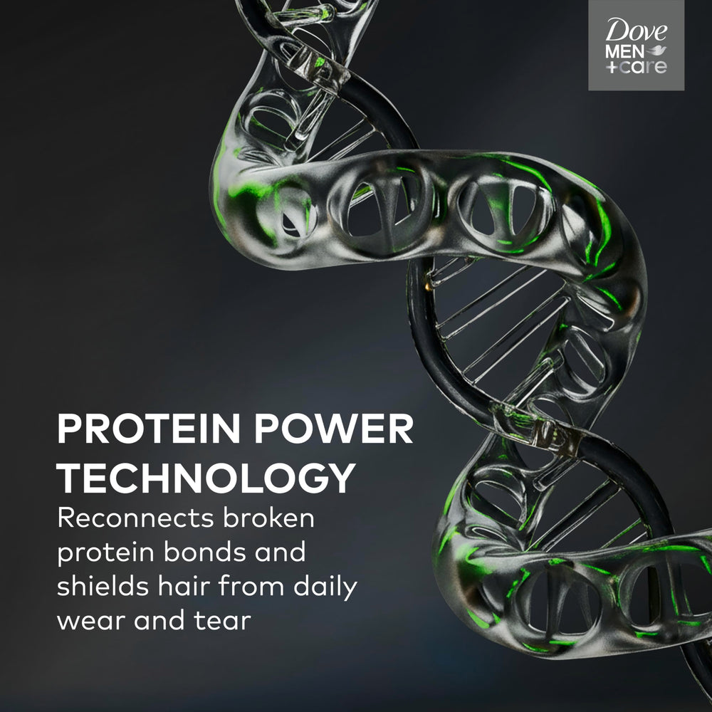 Dove Men+Care caffeine boost image highlights energizing wash.