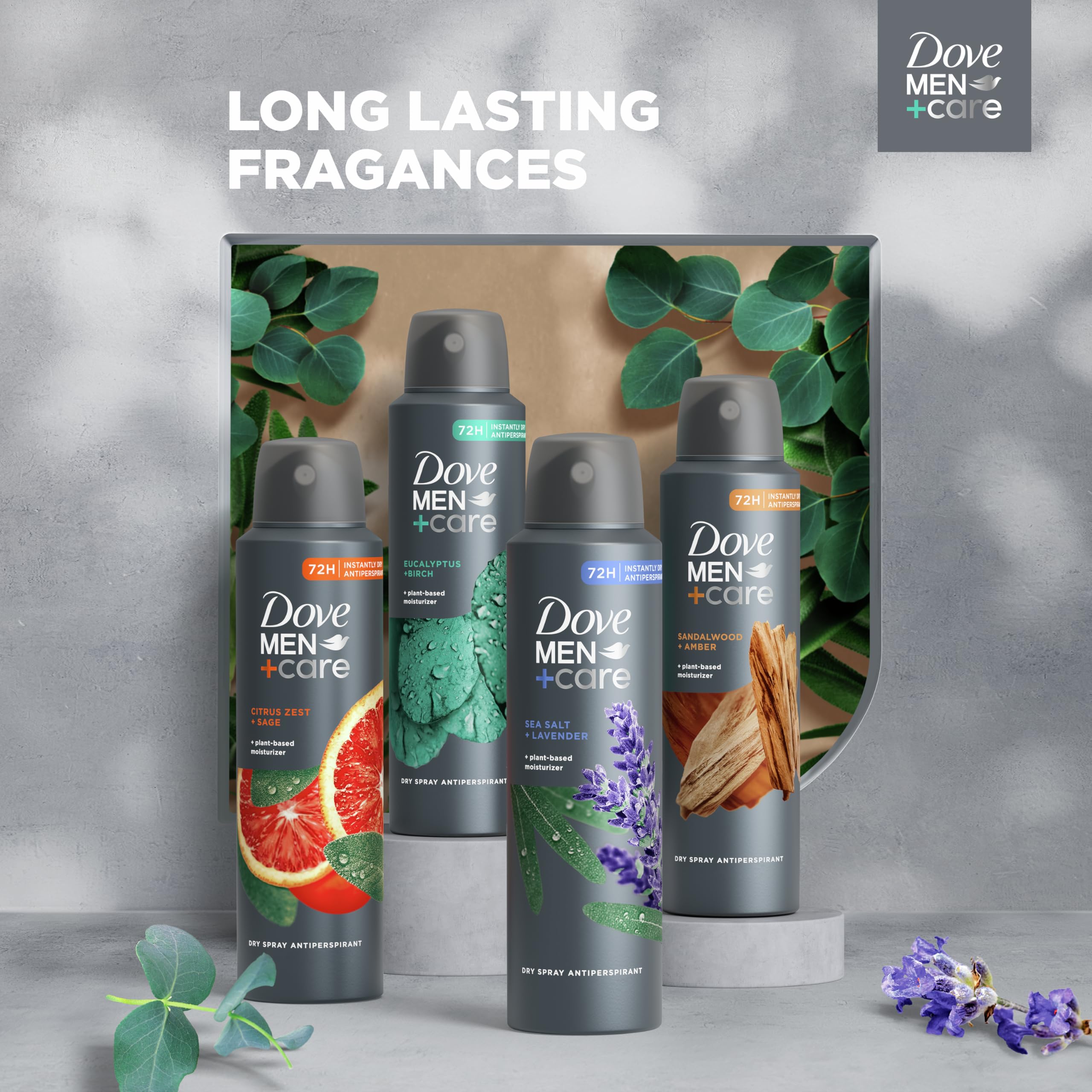 Dove Men+Care Cedarwood Tonka dry spray application demonstrates quick, no-residue setup for daily use