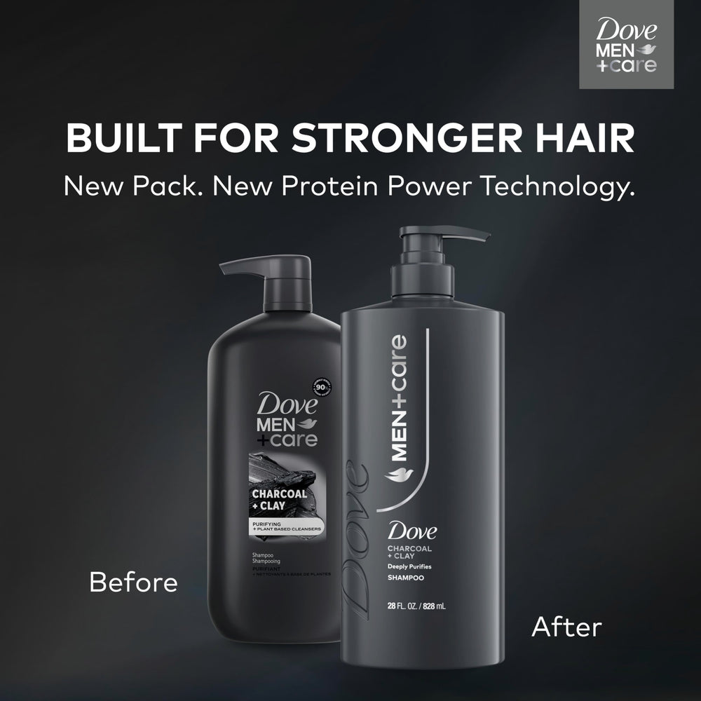 Dove Men+Care Charcoal + Clay foam lather delivers a rich cleanse.