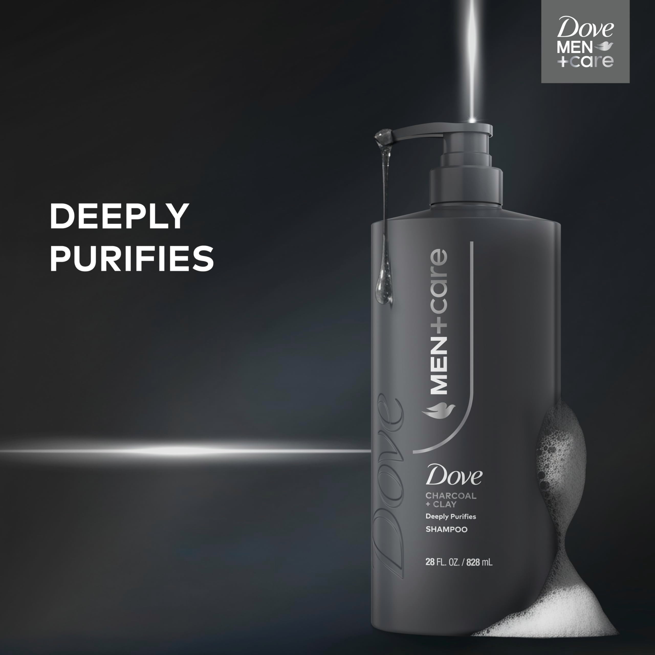 Dove Men+Care Charcoal + Clay cleanses hair while preserving lightweight moisture.