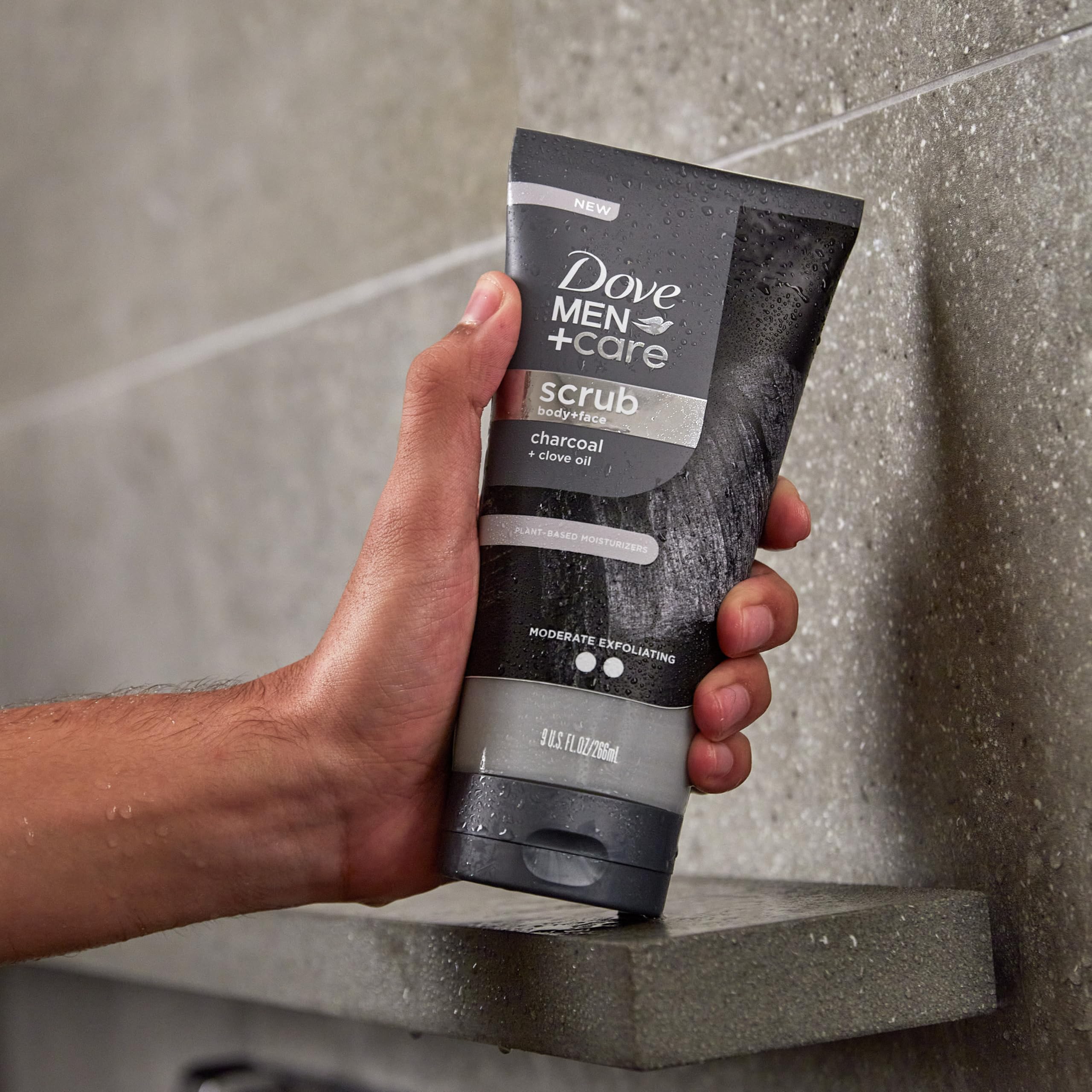 Dove Men+Care charcoal clove scrub for face and body use.