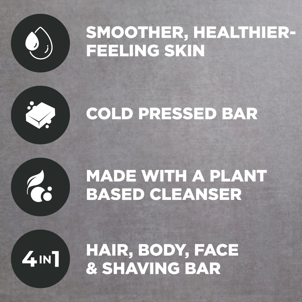 Dove Men+Care cleansing bar plant-based cleanser close-up for gentle cleaning.
