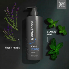 Dove Men+Care Protein Power graphic highlights bond protection for resilient hair.