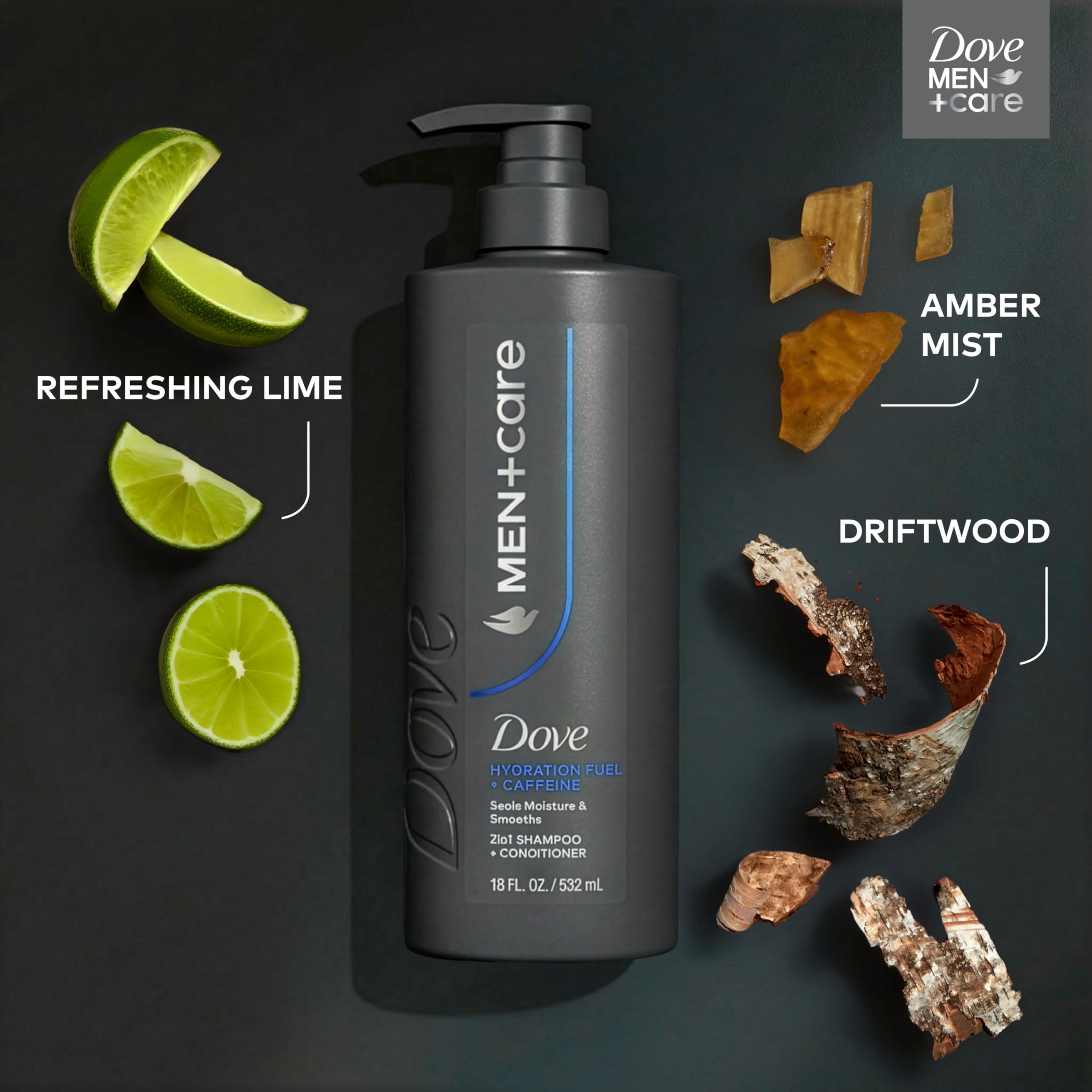 Vegan and cruelty-free Dove Men+Care packaging on bottle