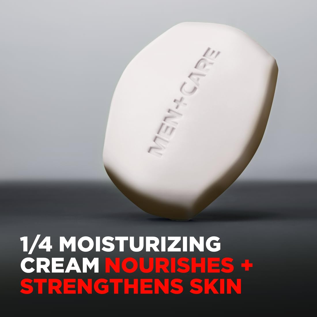 Dove Men+Care bar with purifying grains exfoliating touch during washing.