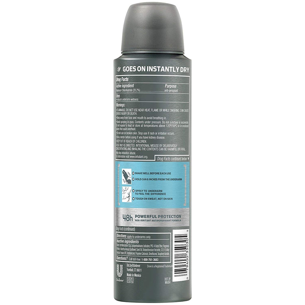 Dove Men+Care label close-up showing alcohol-free and non-irritant formula.